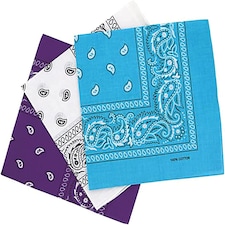 KAV 55x55cm Set of 3 Bandanas face mask Assorted Paisley Bandana - Head Wrap Scarf Wristband for Outdoor Sports, Hiking, Cycling (White, Turquoise, Purple)