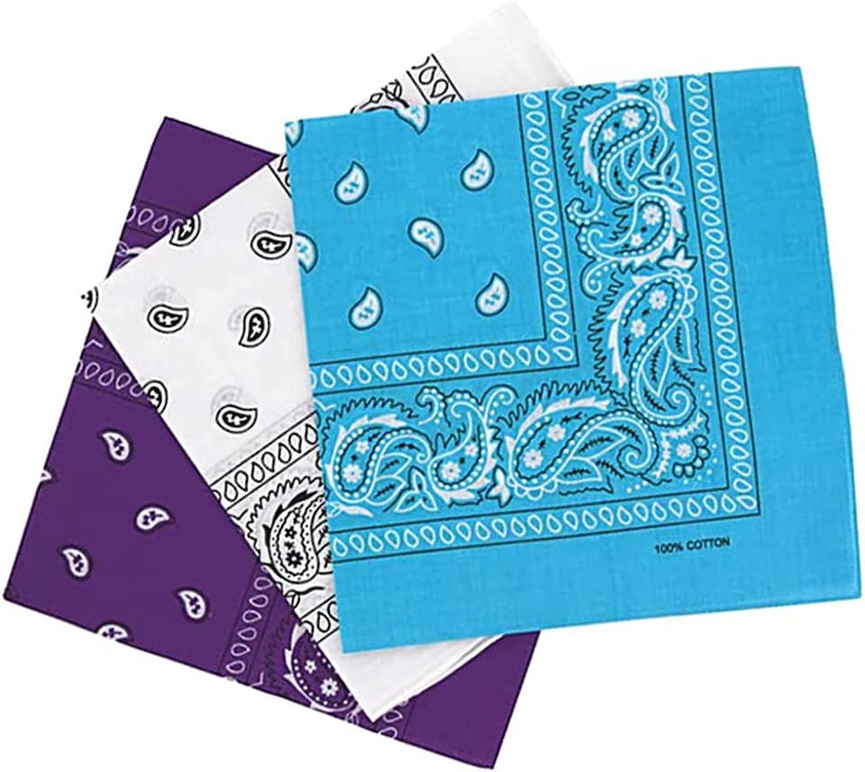 KAV 55x55cm Set of 3 Bandanas face mask Assorted Paisley Bandana - Head Wrap Scarf Wristband for Outdoor Sports, Hiking, Cycling (White, Turquoise, Purple)