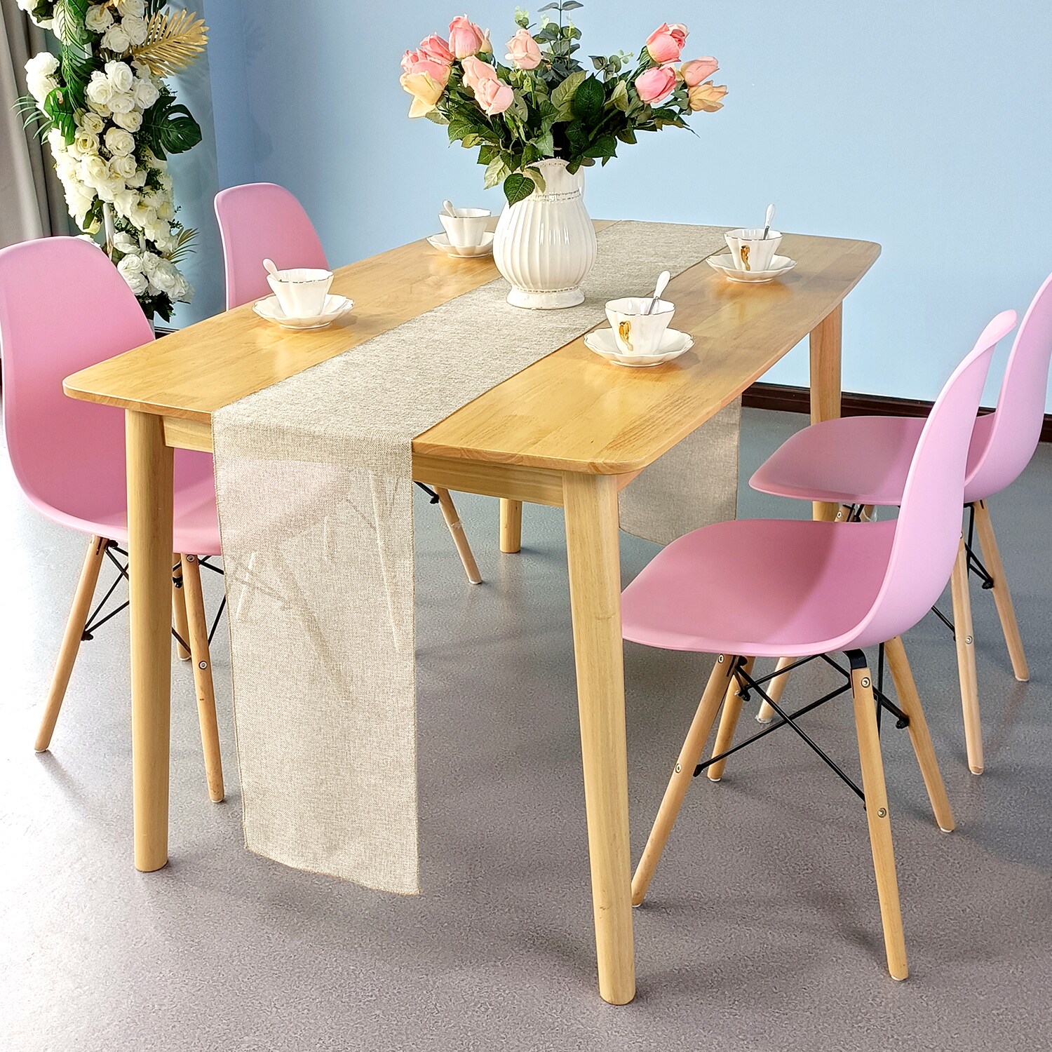 Neel Blue Hessian Table Runner, 29cm x 275cm Jute Fabric Dining Tableware in Cream | Size: 29 cm x 275 cm