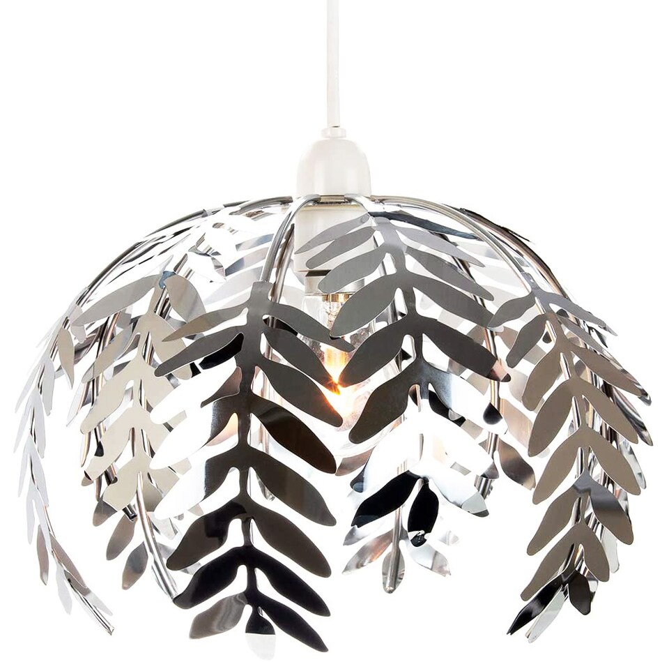 image 1 of Traditional Fern Leaf Design Ceiling Pendant Light Shade in Silver Chrome Finish | Silver