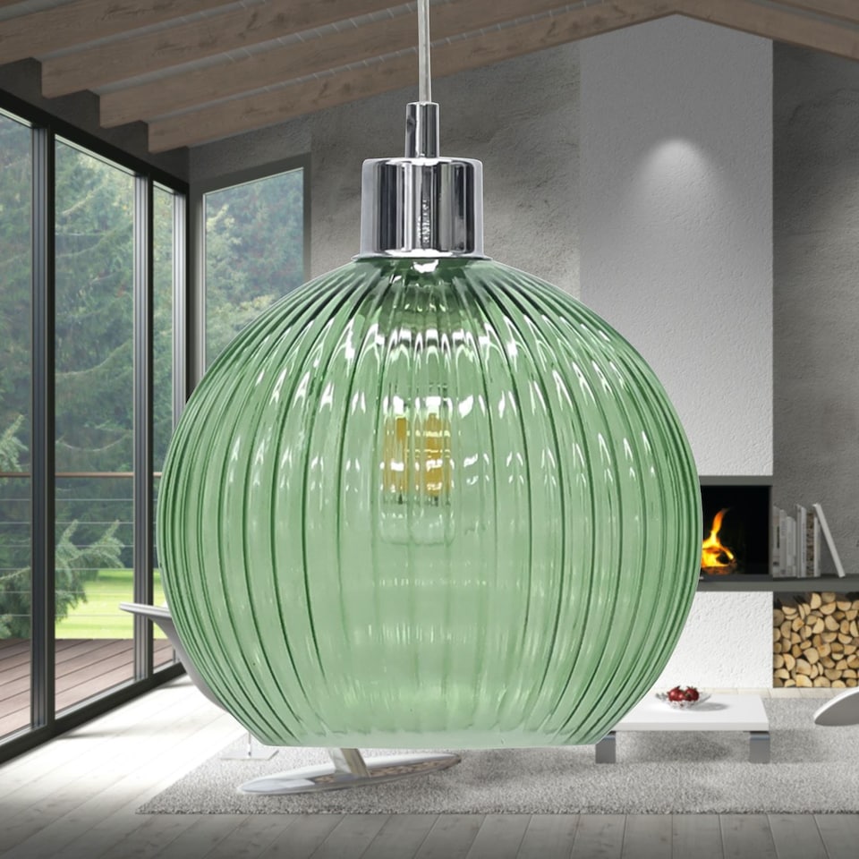 image 1 of Betchley - Green Ribbed Glass Globe Easy Fit Pendant Shade | Green | Medium | 1