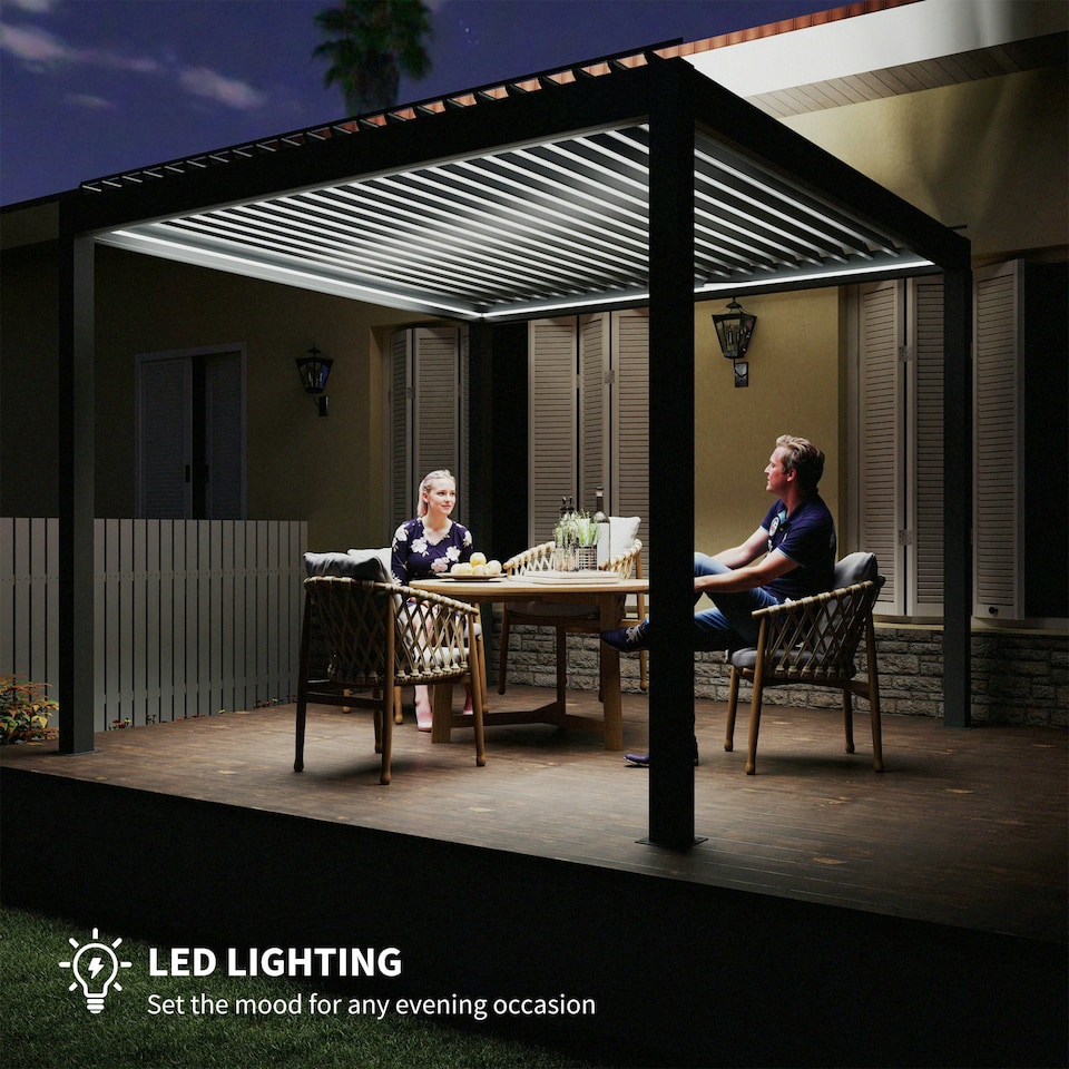 image 1 of Outsunny 3 x 3(m) Electric Louvered Pergola Aluminium Pergola w/ LED Light