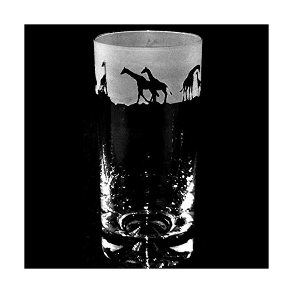 Animo Glass Highball Glass Etched Tumbler Giraffe