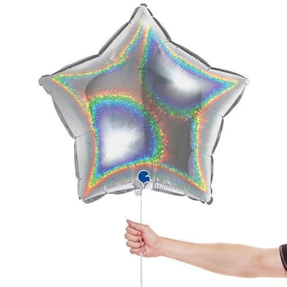 image 1 of Glitter Holographic Silver Star Shape Foil Helium Balloon 46cm / 18 in