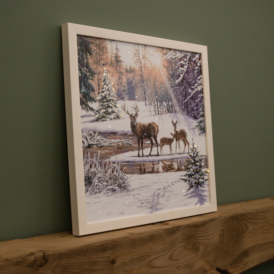 image 1 of Battery Operated 40cm x 40cm Light up Family of Deers Christmas Canvas with LEDs