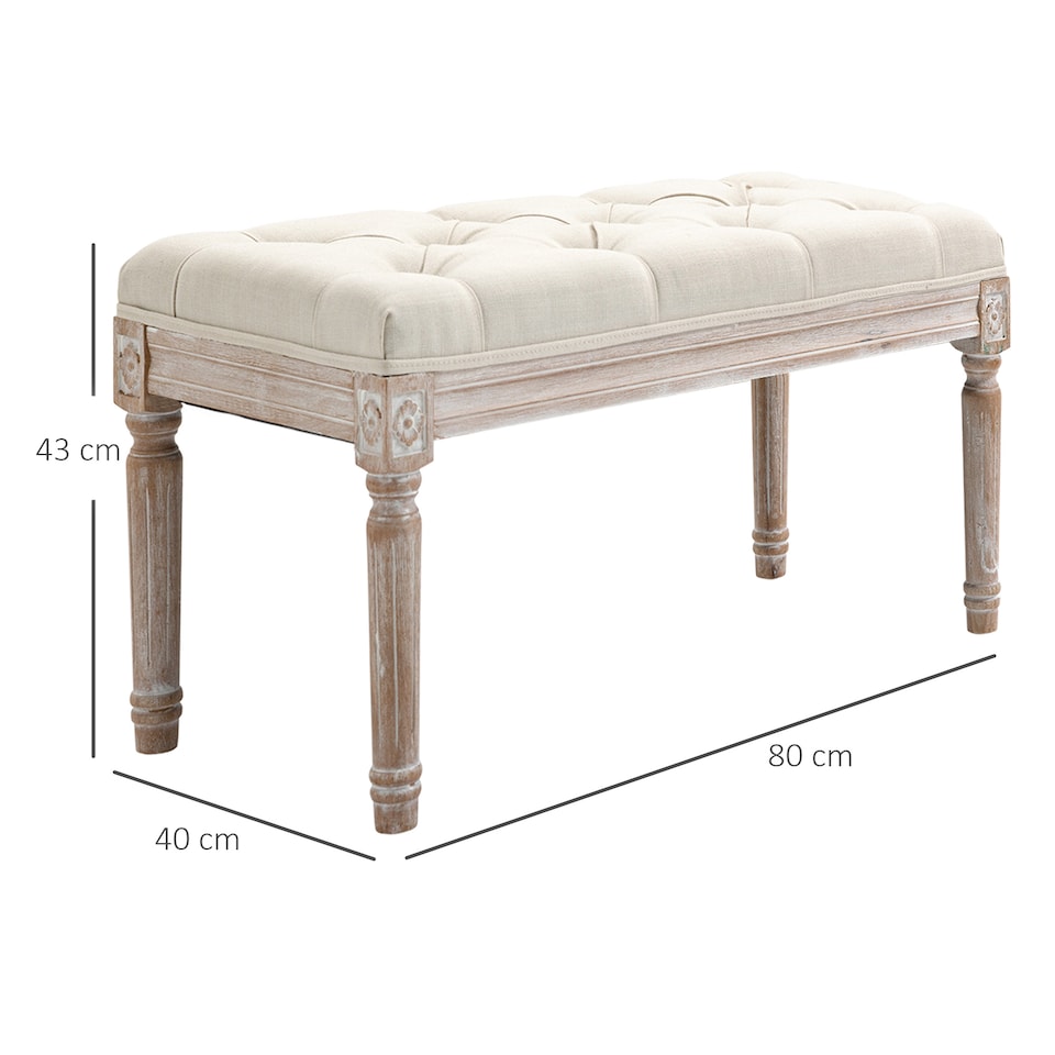 image 1 of HOMCOM 80cm End of Bed Bench, Window Seat, Tufted Bench for Bedroom, Hallway, Living Room, Cream White