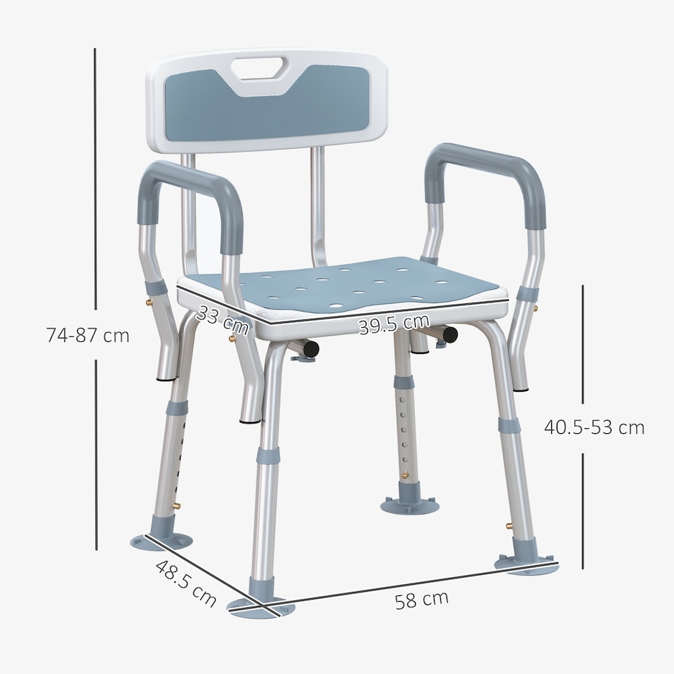 image 1 of HOMCOM EVA Padded Shower Stool with Arms 4 Suction Foot Pads, Light Blue