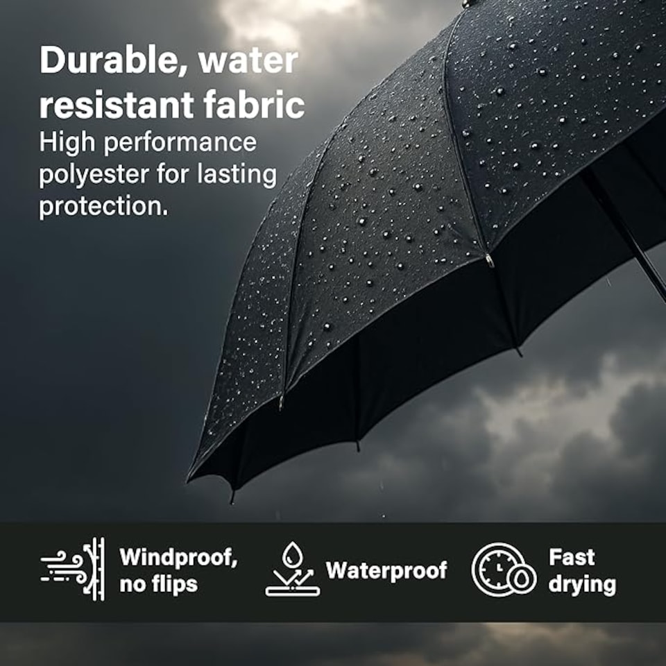 image 1 of Umbrella Reinforced Windproof J-Handle Water-Resistant Cover Travel - U Shaped 91cm Canopy