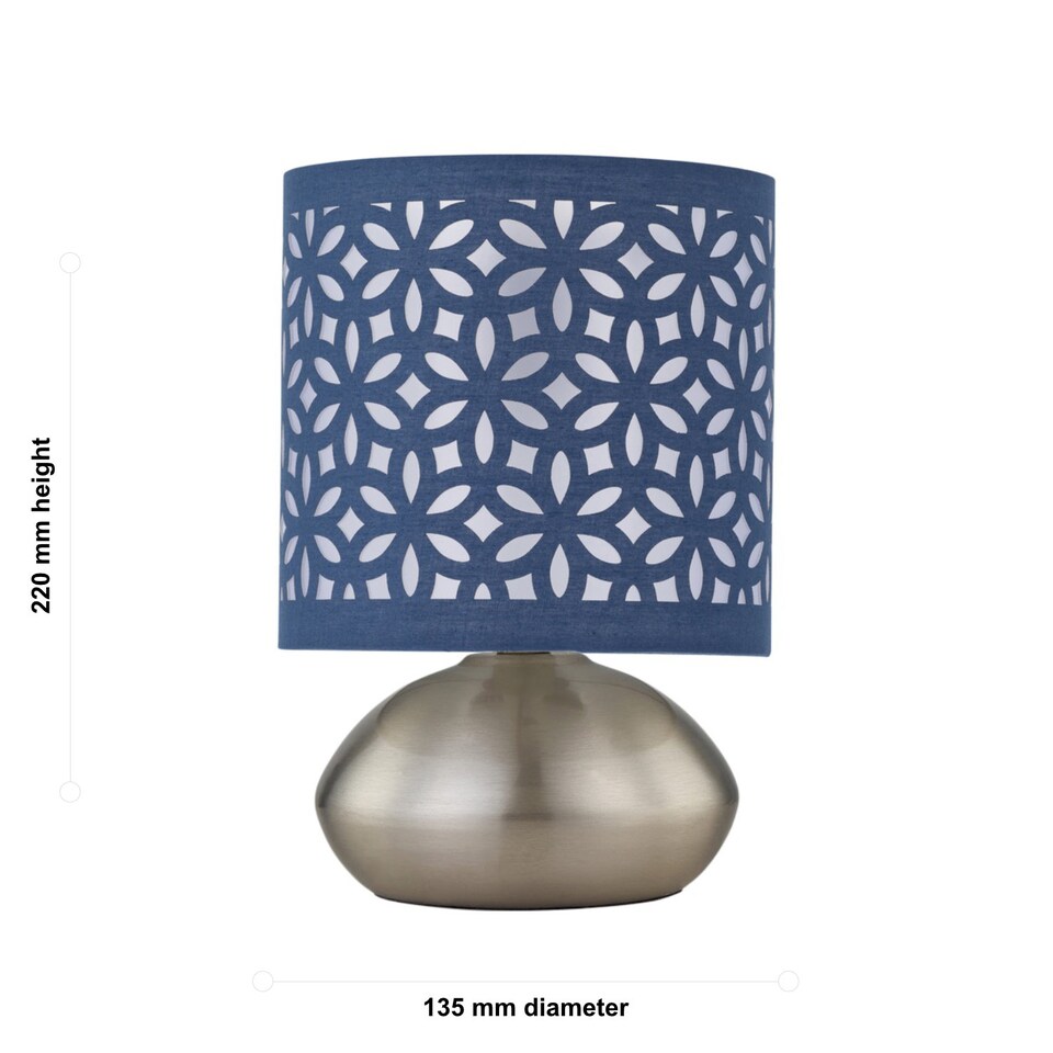 image 1 of Set of 2 Jenson - Brushed Chrome Touch Table Lamps Blue Cut Out Shade