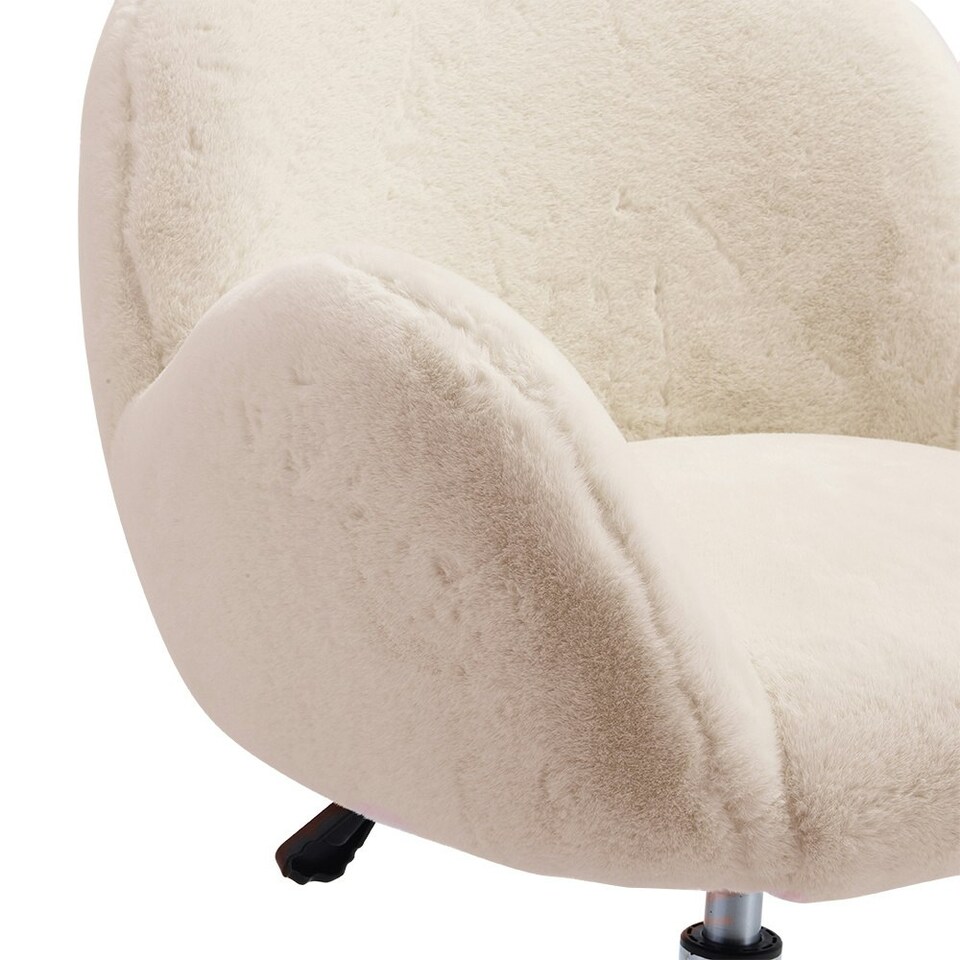 image 1 of Living and Home Comfy Plush Swivel Office Chair, White