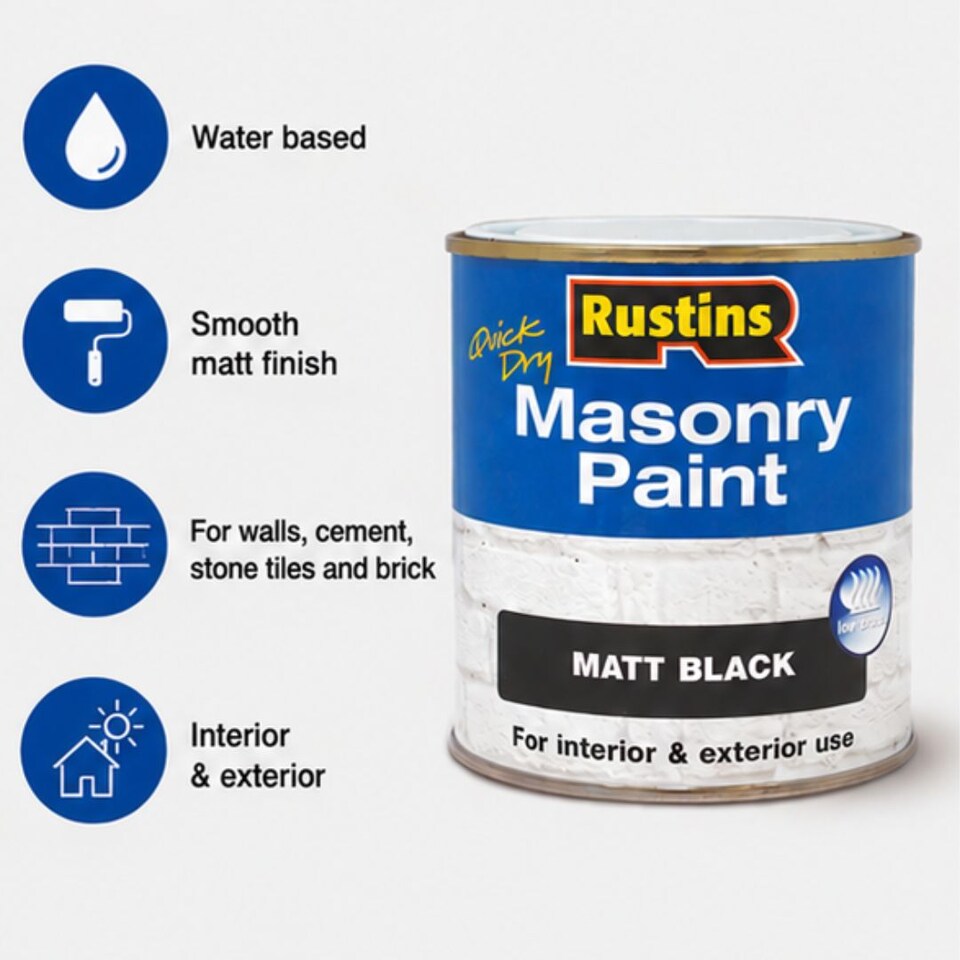 image 1 of Rustins Quick Dry Masonry Paint Matt Black 250ml