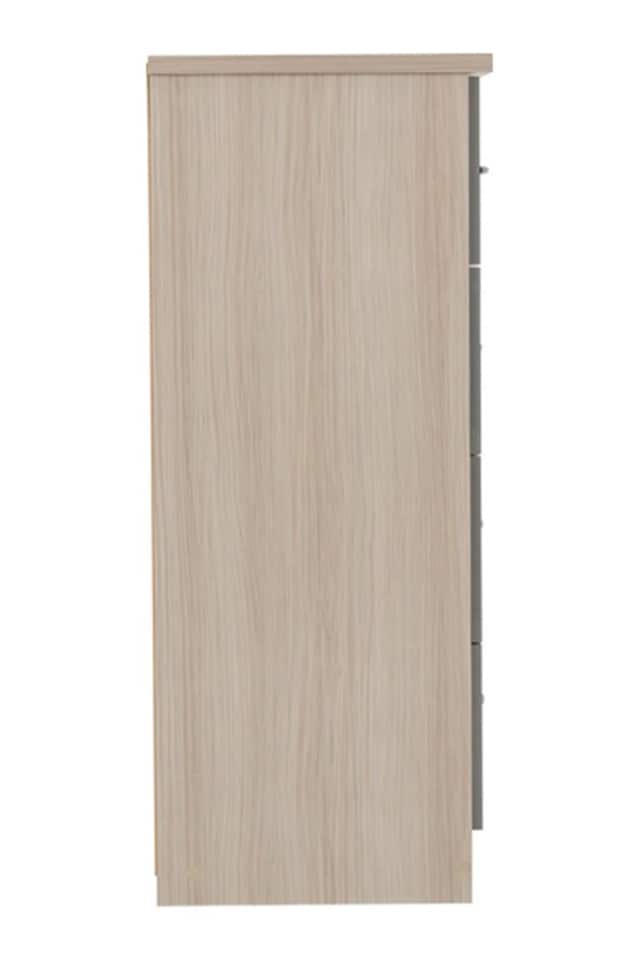 image 1 of Nevada 5 Drawer Low Wardrobe - L46 x W117 x H115 cm - Grey Gloss/Light Oak Effect Veneer