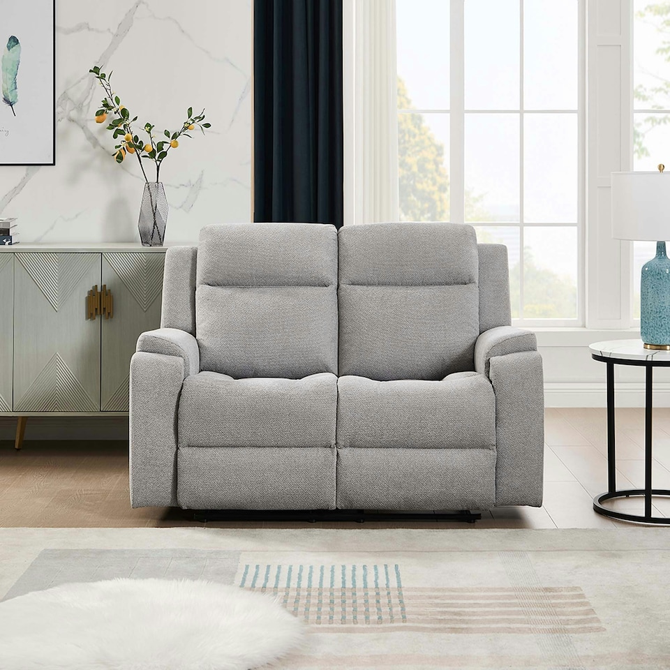 image 1 of Orka 2 Seater Manual Recliner Chenille Fabric Sofa Grey