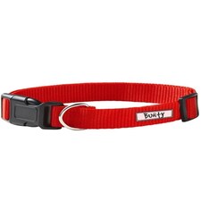 Dog Puppy Collar with Buckle & Clip for Lead, Adjustable Soft Fabric Red | S