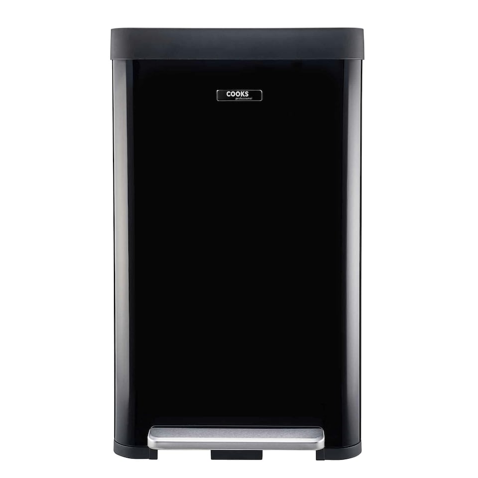 image 1 of Cooks Professional X-Large Pedal Bin 65L - Stainless Steel Handsfree Kitchen Recycling Waste Dustbin - Matt Black Black