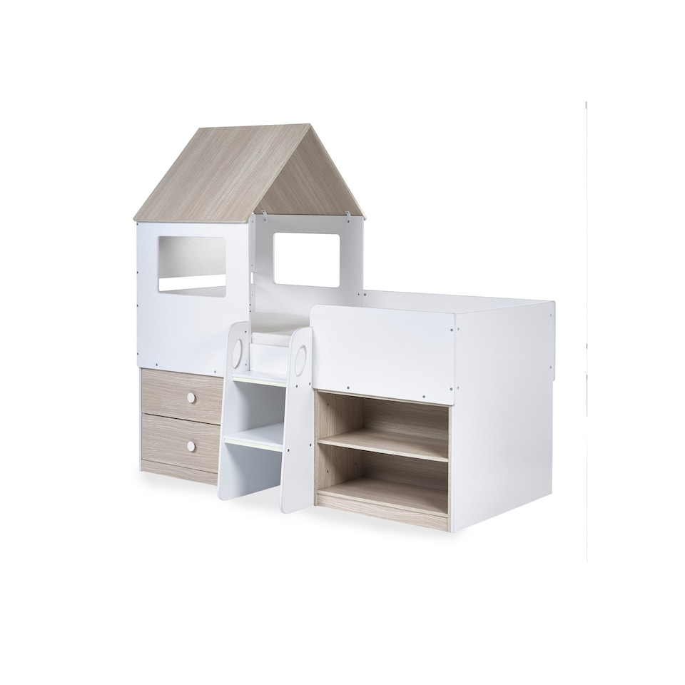image 1 of Orpheus 90cm Single White and Wood Effect Treehouse Midsleeper Cabin Bed