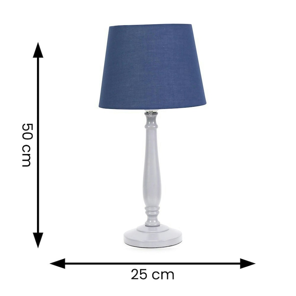 image 1 of ValueLights Victoria Grey Wood Traditional Stem Table Lamp with Navy Blue Tapered Drum Shade and LED Bulb