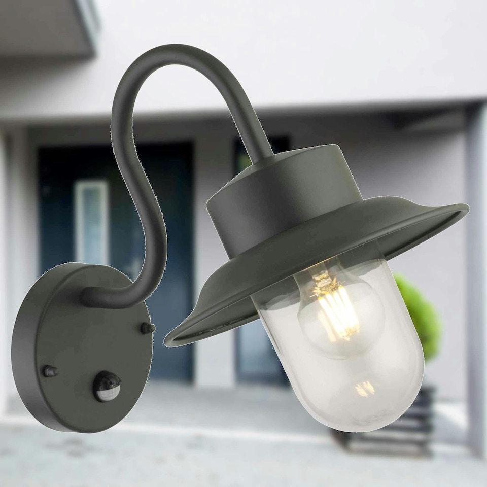 image 1 of Set of 2 Montford - Black Motion Sensor Outdoor Wall Lights Black | Clear
