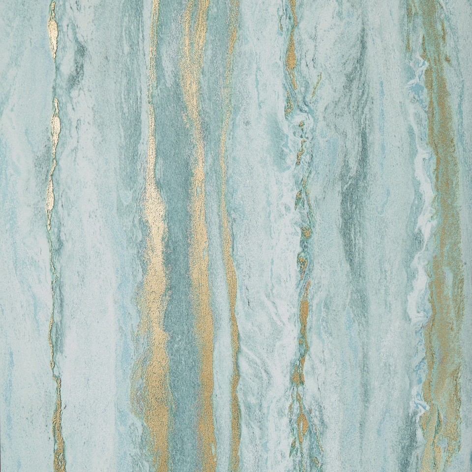 image 1 of Zurich Metallic Wallpaper in Turquoise and Metallic Gold Multi