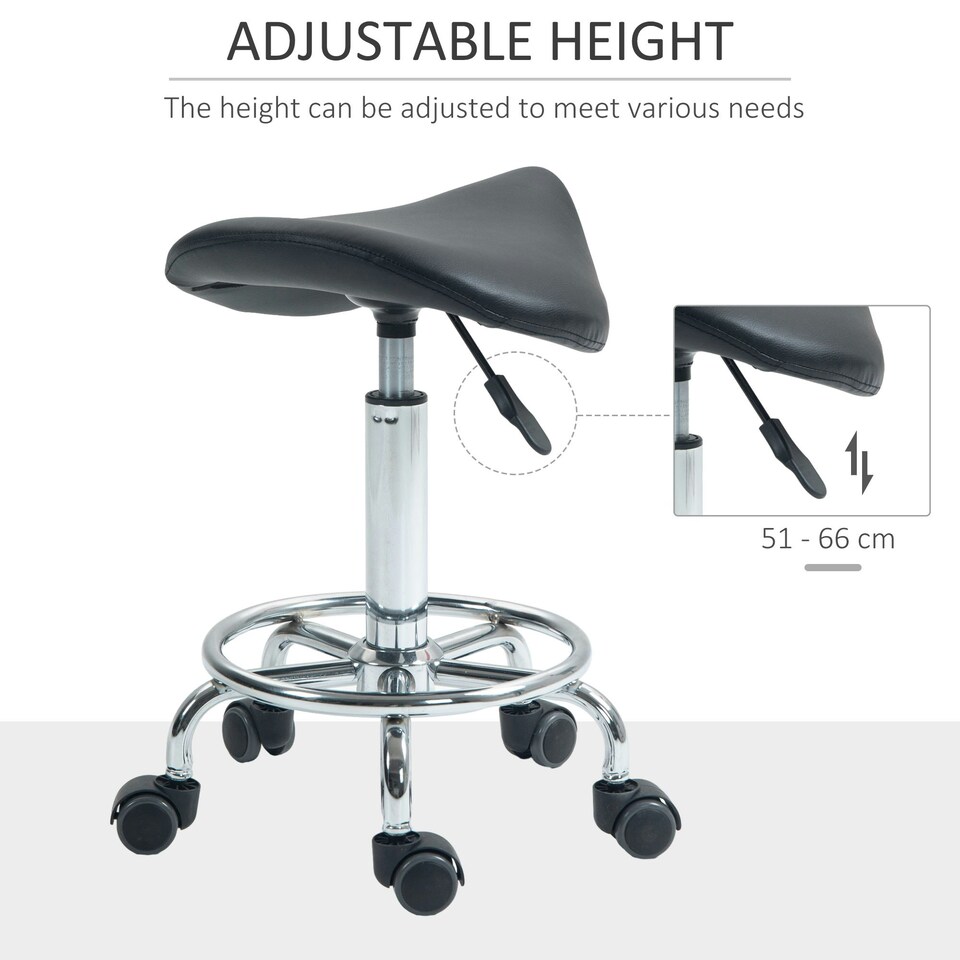 image 1 of HOMCOM Saddle Chair, Rolling Salon Stool for Massage Spa Clinic Beauty, Black