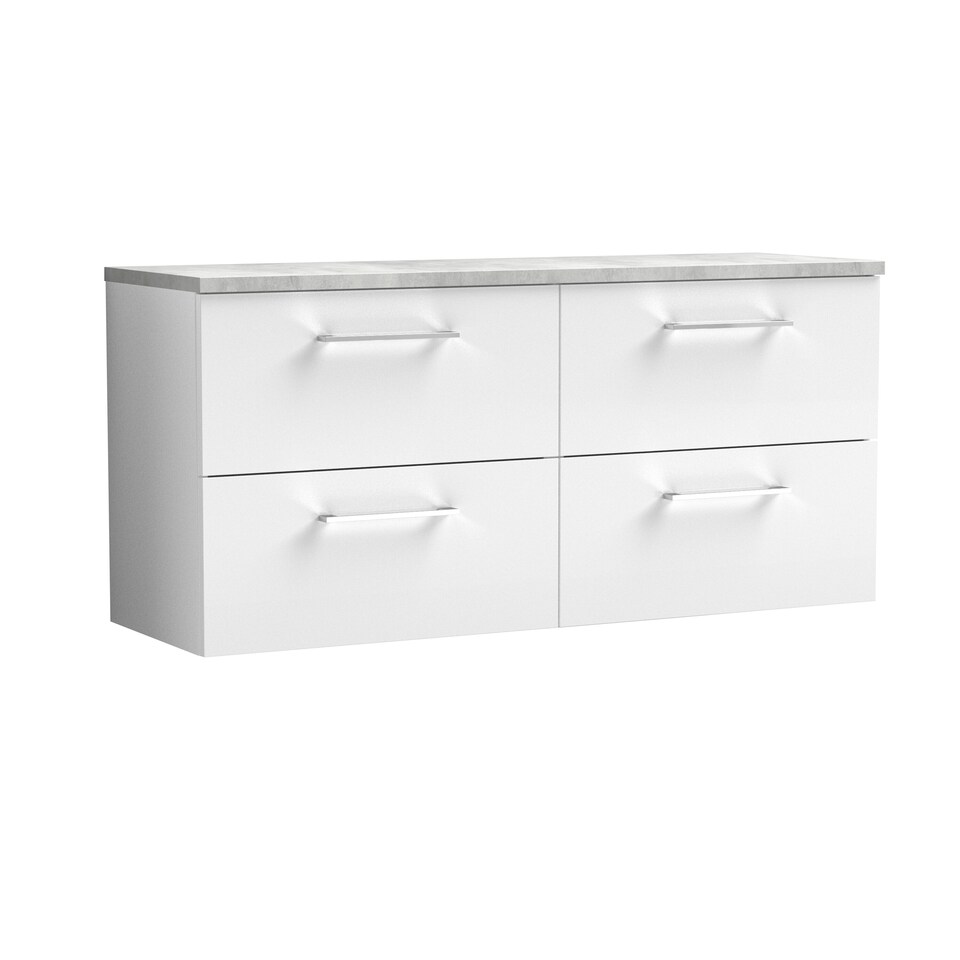 image 1 of Level 1200mm Wall Hung 4 Drawer Unit & Laminate Worktop - Gloss White