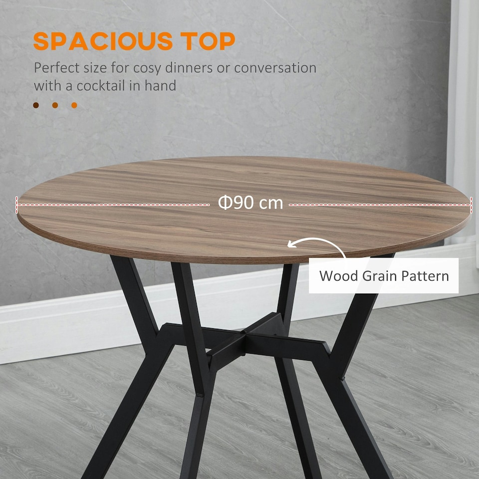 image 1 of HOMCOM Small Kitchen Table with Black Steel Legs, Dining Table, Brown