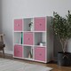 image 3 of 9 Cube Wooden Bookcase Shelving Unit with 5 Collapsible Fabric Drawers | Multi | White & Pastel Pink | 1