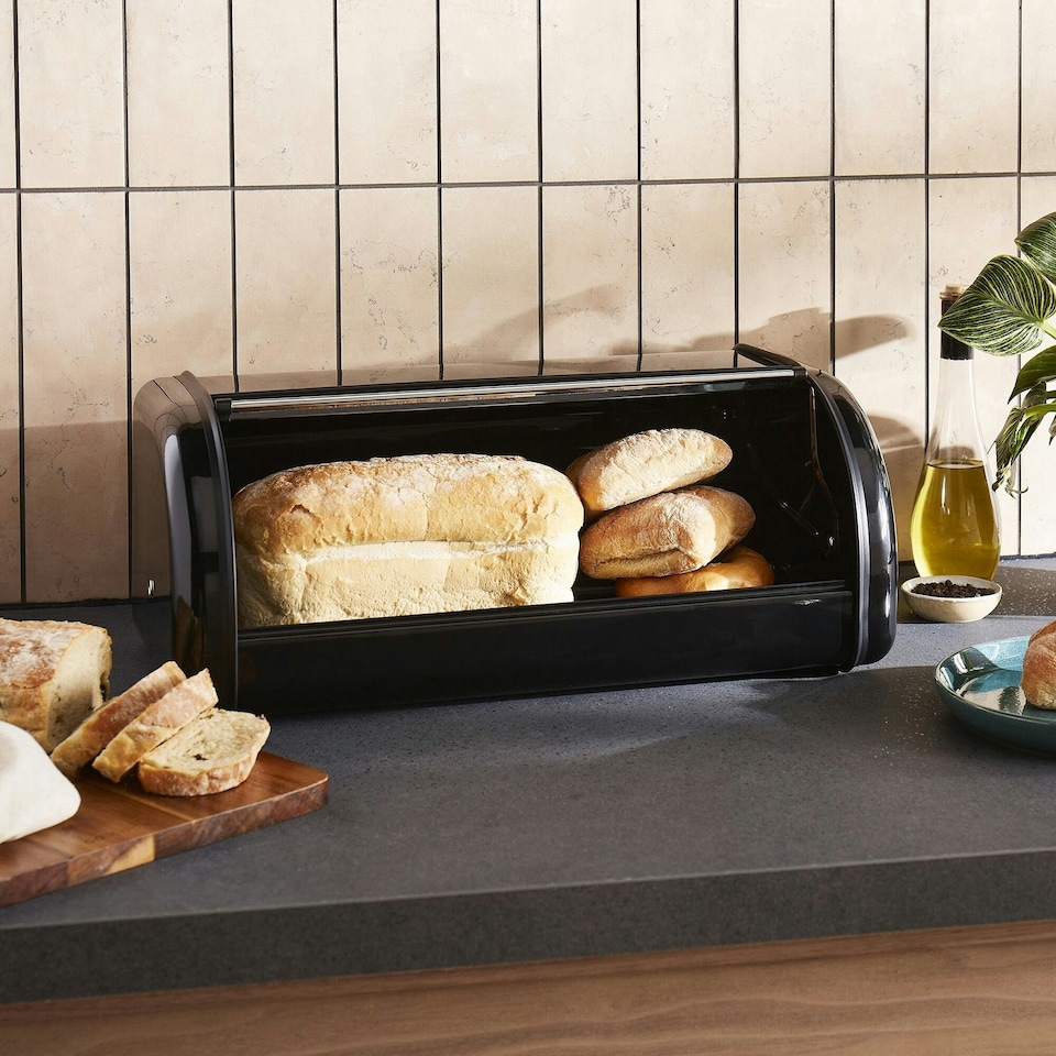 image 1 of Morphy Richards Large Roll Front Bread Bin Black | Black