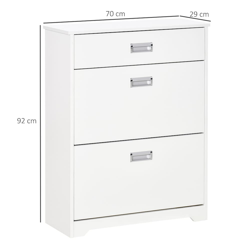 image 1 of HOMCOM Shoe Cabinet, Slim Shoe Storage Cabinet with Drawer, 2 Flip-up Doors and Adjustable Shelf, Narrow Shoe Cupboard for 16 Pairs of Shoes for Entryway, Hallway, White