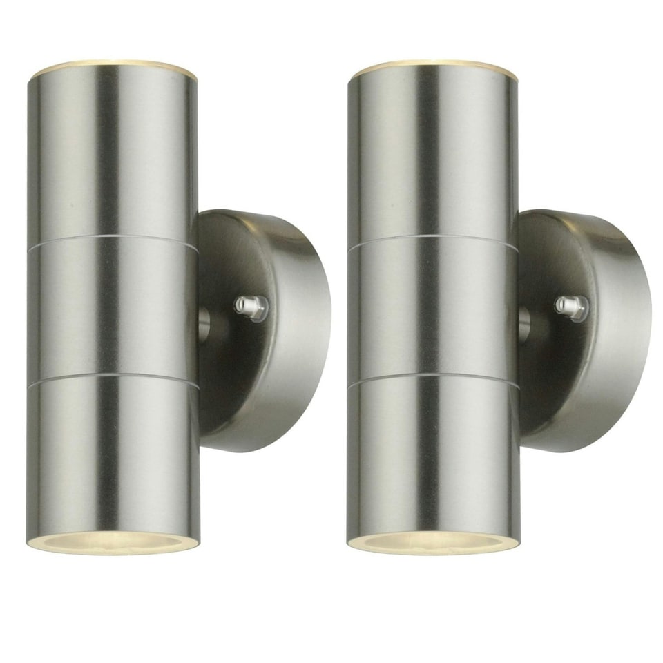 image 1 of First Choice Lighting Set of 2 Blaze Stainless Steel Outdoor Up Down Wall Lights Silver | Clear