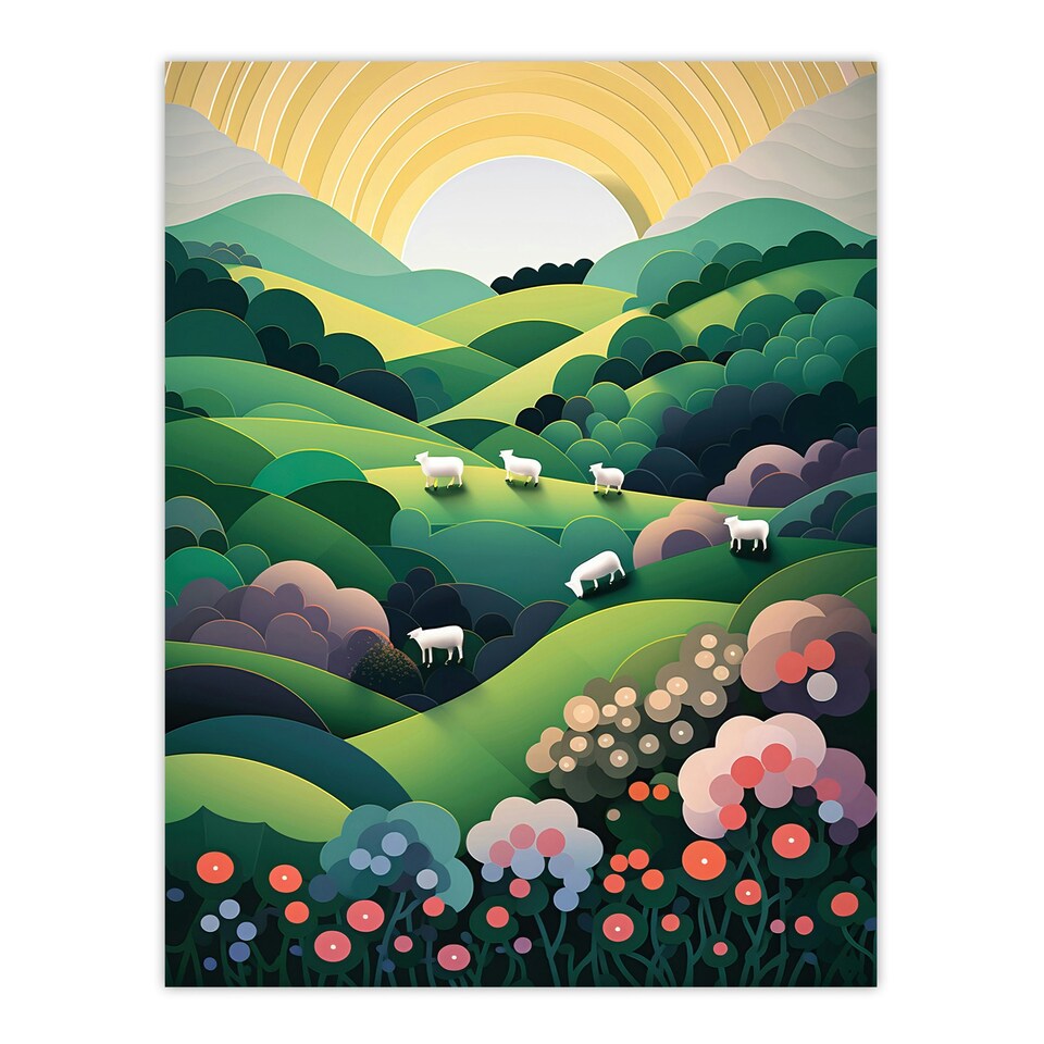 image 1 of Valley Modern Digital Aesthetic Sunrise Black Framed Wall Art Print A4