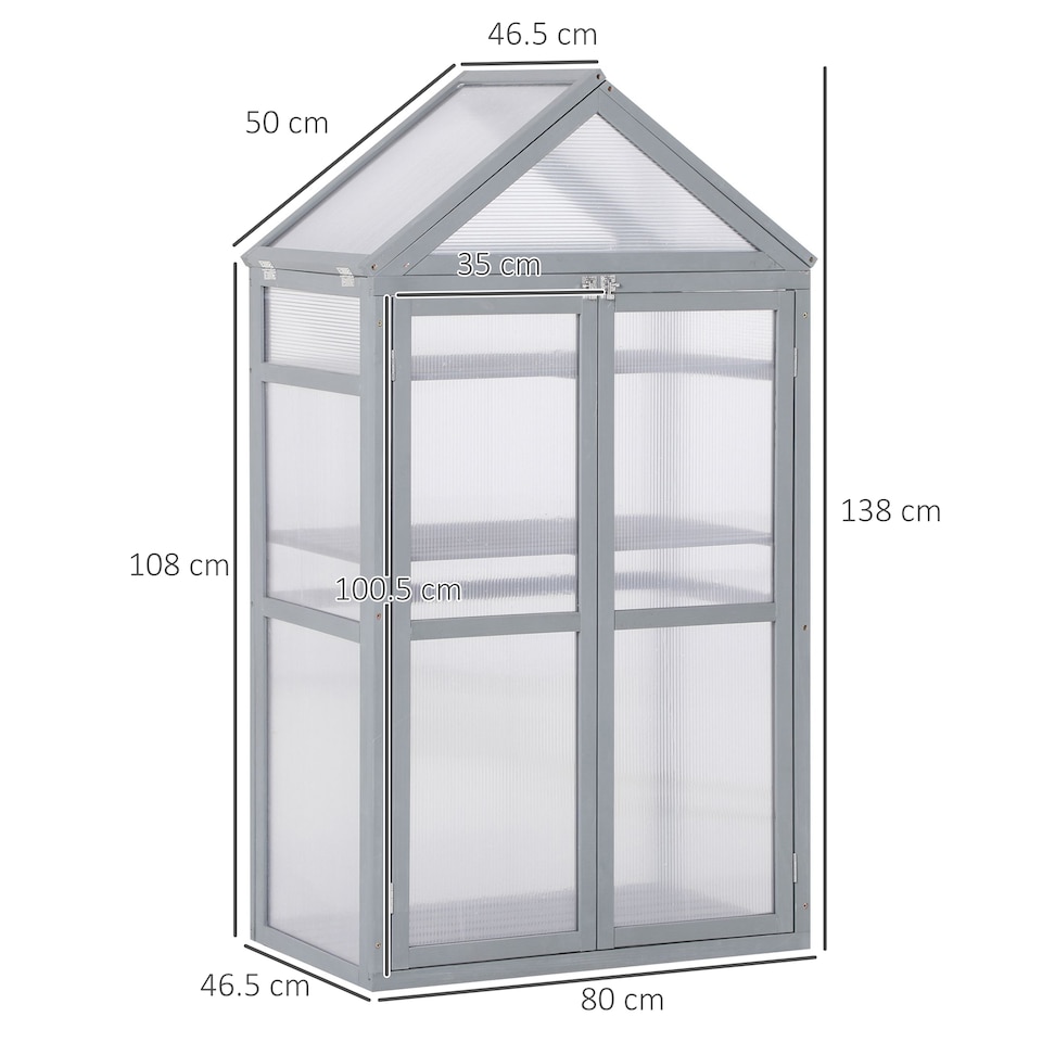 image 1 of Outsunny 80x47x138cm Wood Cold Frame Greenhouse for Plants PC Board Grey | Grey