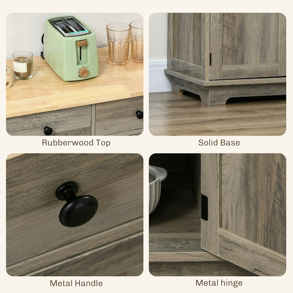 image 1 of HOMCOM Sideboard Buffet Cabinet with Rubber Wood Top and Drawers, Grey 