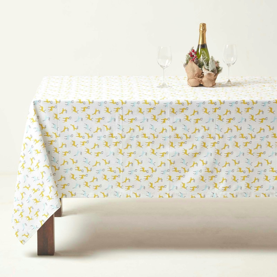 image 1 of Homescapes Majestic Stag 100% Cotton Grey Christmas Tablecloth - 137 x 178 cm | Grey | 137cm x 178cm (54" x 70")