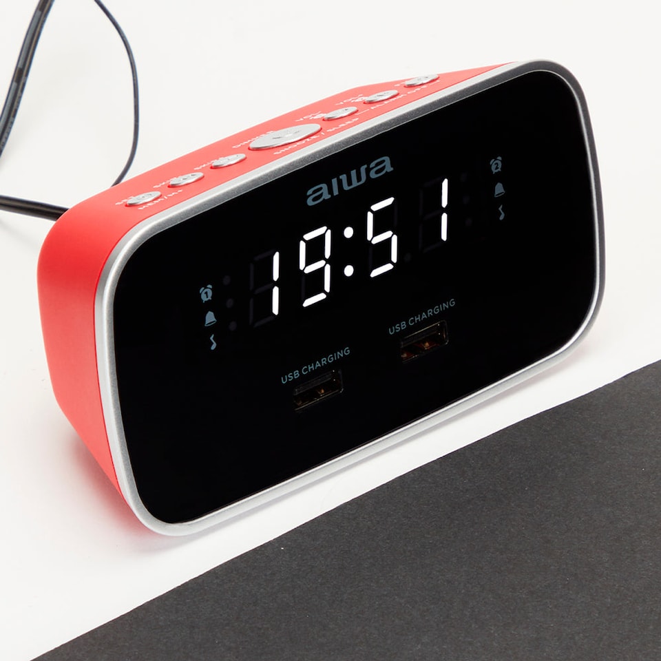 image 1 of Aiwa CRU-19 Radio Alarm Clock  in Red