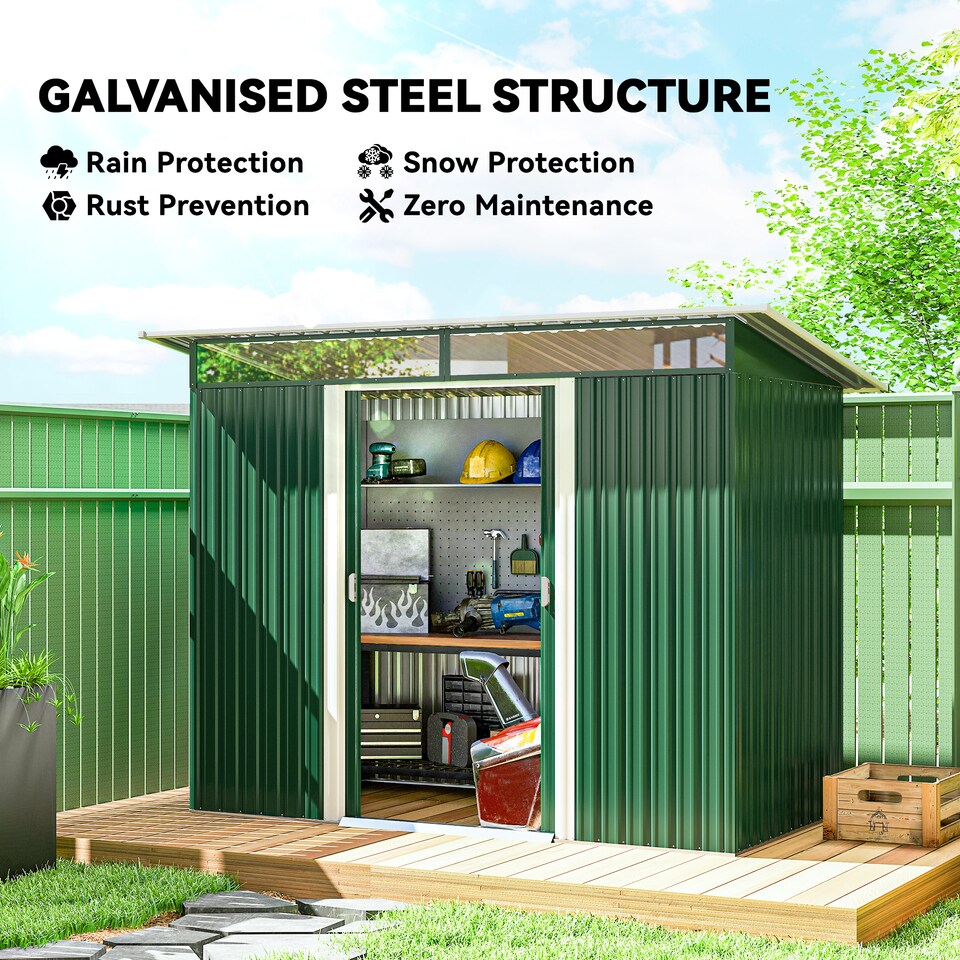 image 1 of Outsunny 8.5 x 4ft Metal Shed with Lightsky Panels, Garden Storage Tool House with Double Doors for Garden, Patio and Lawn, Green
