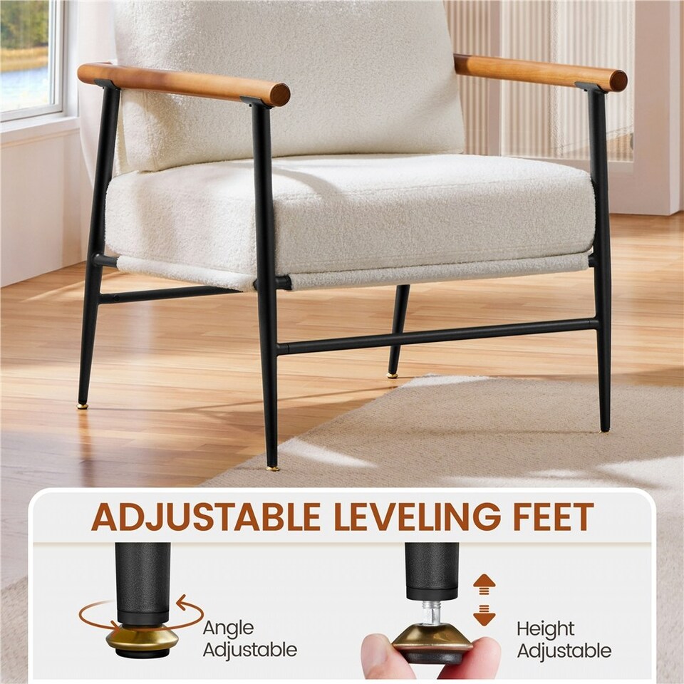 image 1 of Yaheetech Boucle Accent Chair with Back Pillow Cushion | White | Ivory