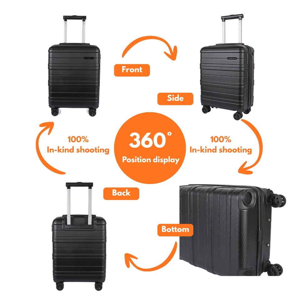 image 1 of ABS Cabin Luggage 45×36×20 Lightweight Carry-On with TSA Lock | Black | Black | Cabin Bag