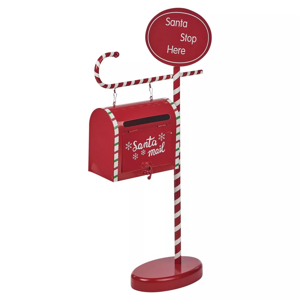 image 1 of Christmas Wood & Metal Santa Letter Mail Post Box Decorative Red Party Ornament | Red | Red | Small