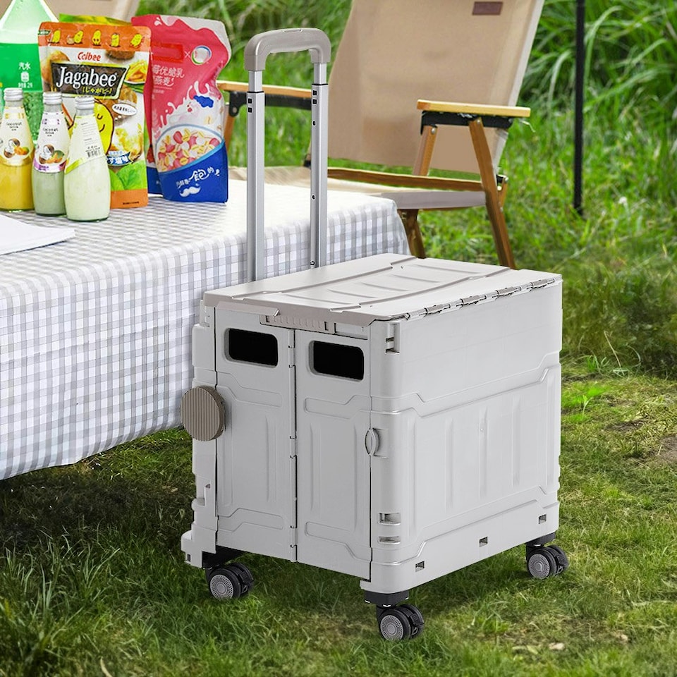 image 1 of Living and Home Collapsible Rolling Utility Crate - White 50L | White