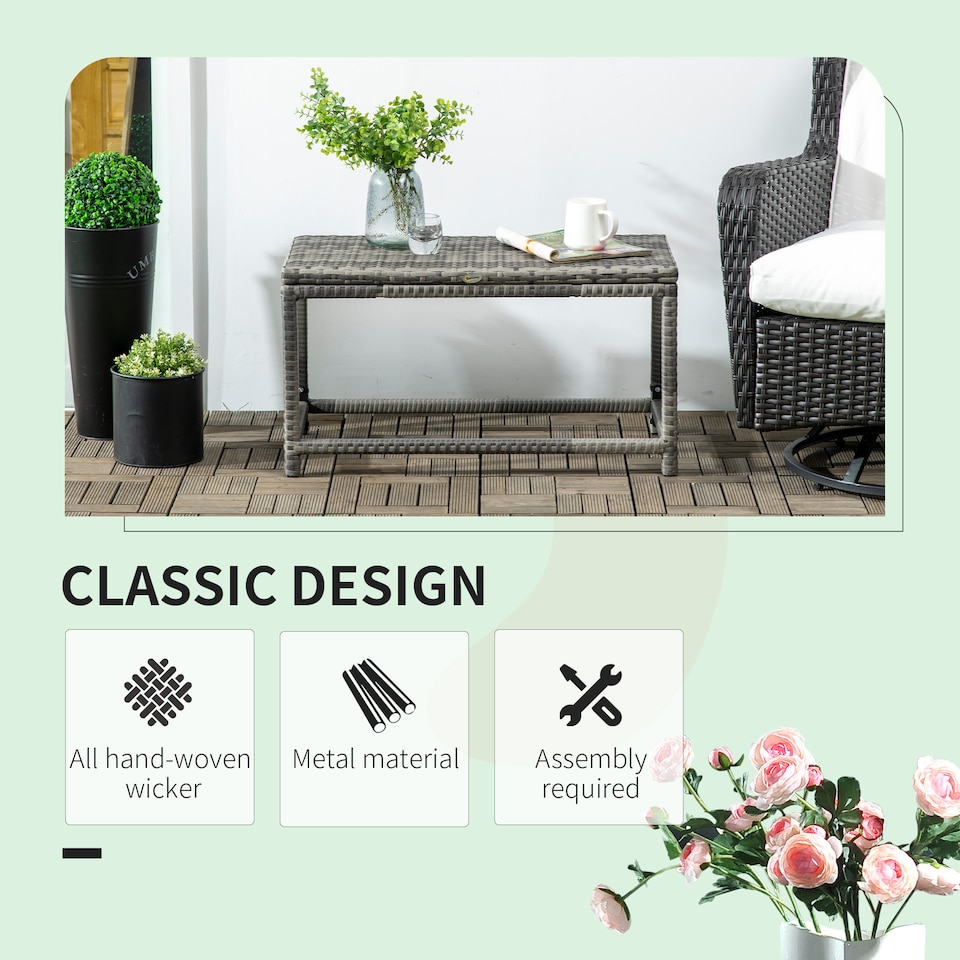 image 1 of Outdoor Coffee Table w/ Plastic Board Under the Full Woven Table Top, Grey