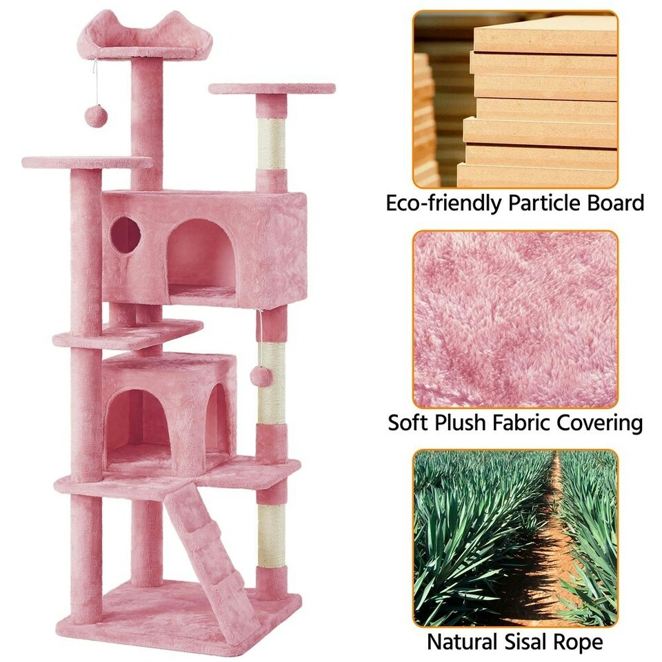 image 1 of Yaheetech 177 cm Cat Tree Tower with Condos and Scratching Posts Pink