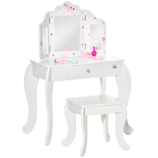 HOMCOM Makeup Dressing Table Set with Tri-Folding Mirror and Drawer, White | White