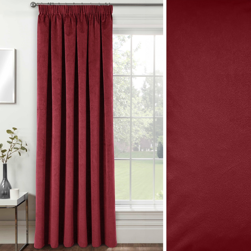 image 1 of Red Velvet, Supersoft, Blackout, Thermal (SINGLE) Door Curtain with Tape Top - 66 x 84 inch (168x214cm) | Red | Red | 1