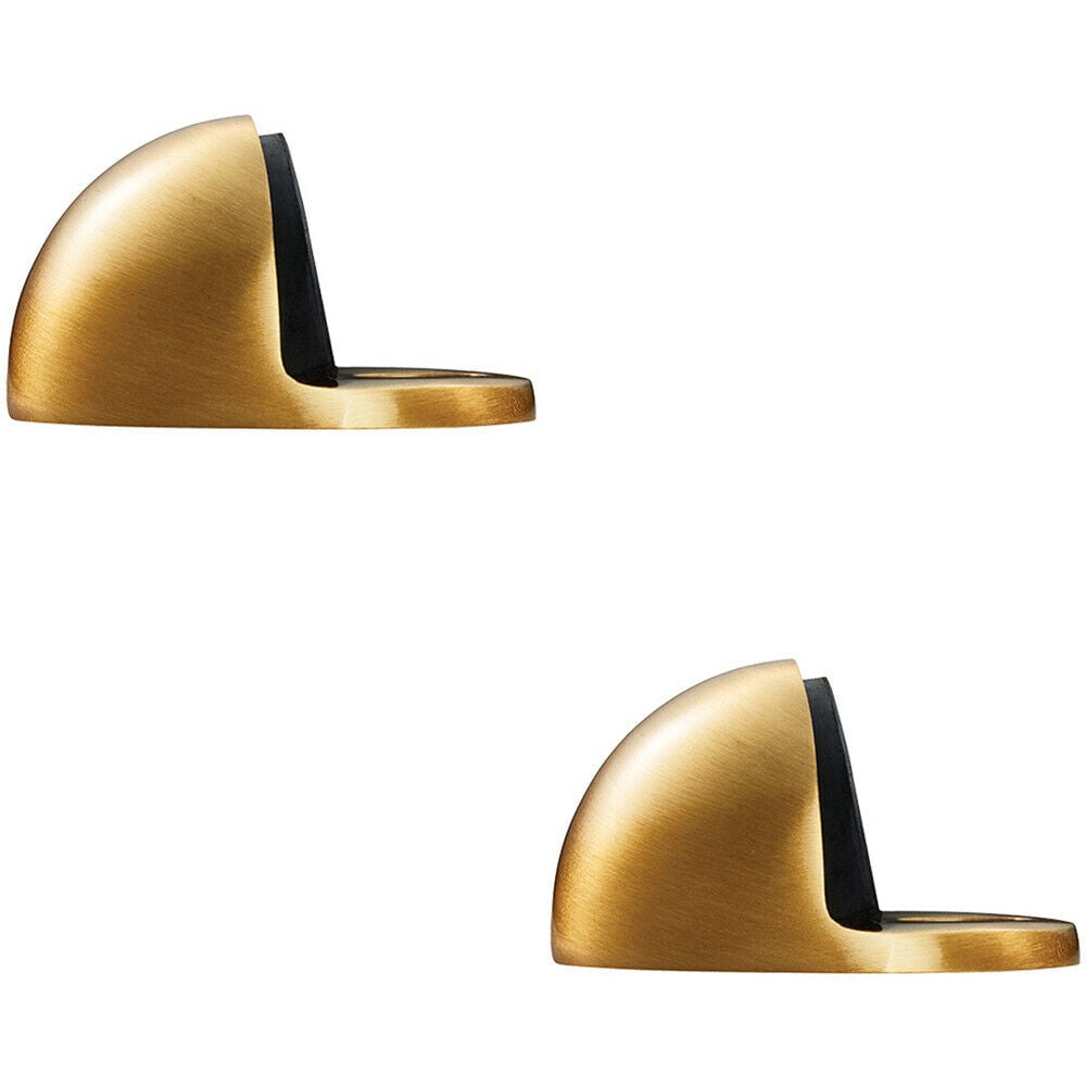 Loops 2x Floor mounted Oval Doorstop 44 x 22mm Satin Brass Half Moon Stopper in Metallics