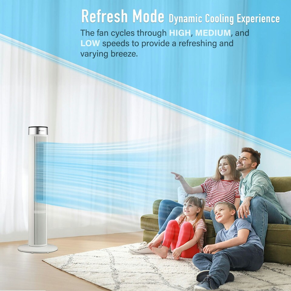 image 1 of PureMate 40-inch Oscillating Tower Fan with Timer, Sleep Mode and Remote Control