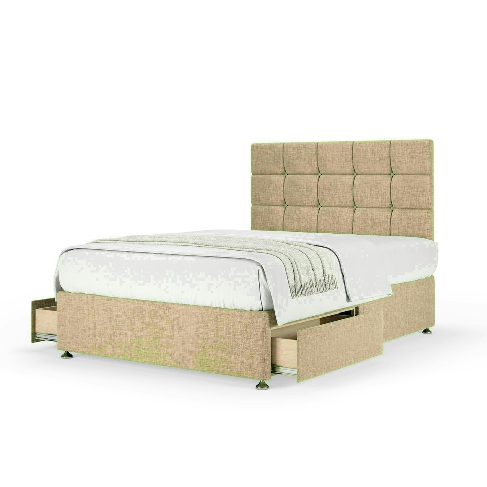 Cream Linen 4 Drawer Divan Base and Pearl Headboard Super King