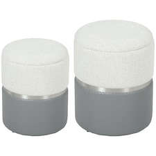 HOMCOM Round Storage Ottoman Set of 2, Nesting Footrest Stool | Grey | Cream and grey | Φ36 x 45H cm (large), Φ31.5 x 39H cm (small)