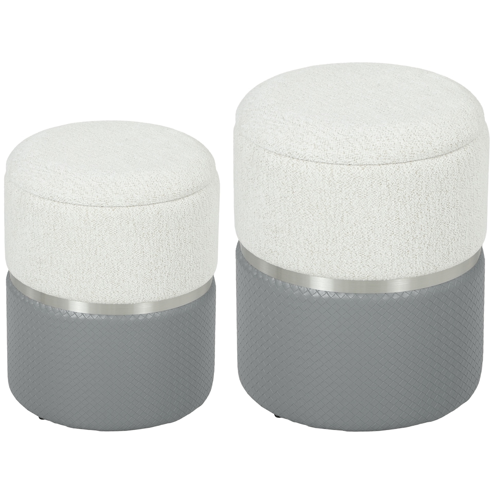 image 1 of HOMCOM Round Storage Ottoman Set of 2, Nesting Footrest Stool | Grey | Cream and grey | Φ36 x 45H cm (large), Φ31.5 x 39H cm (small)