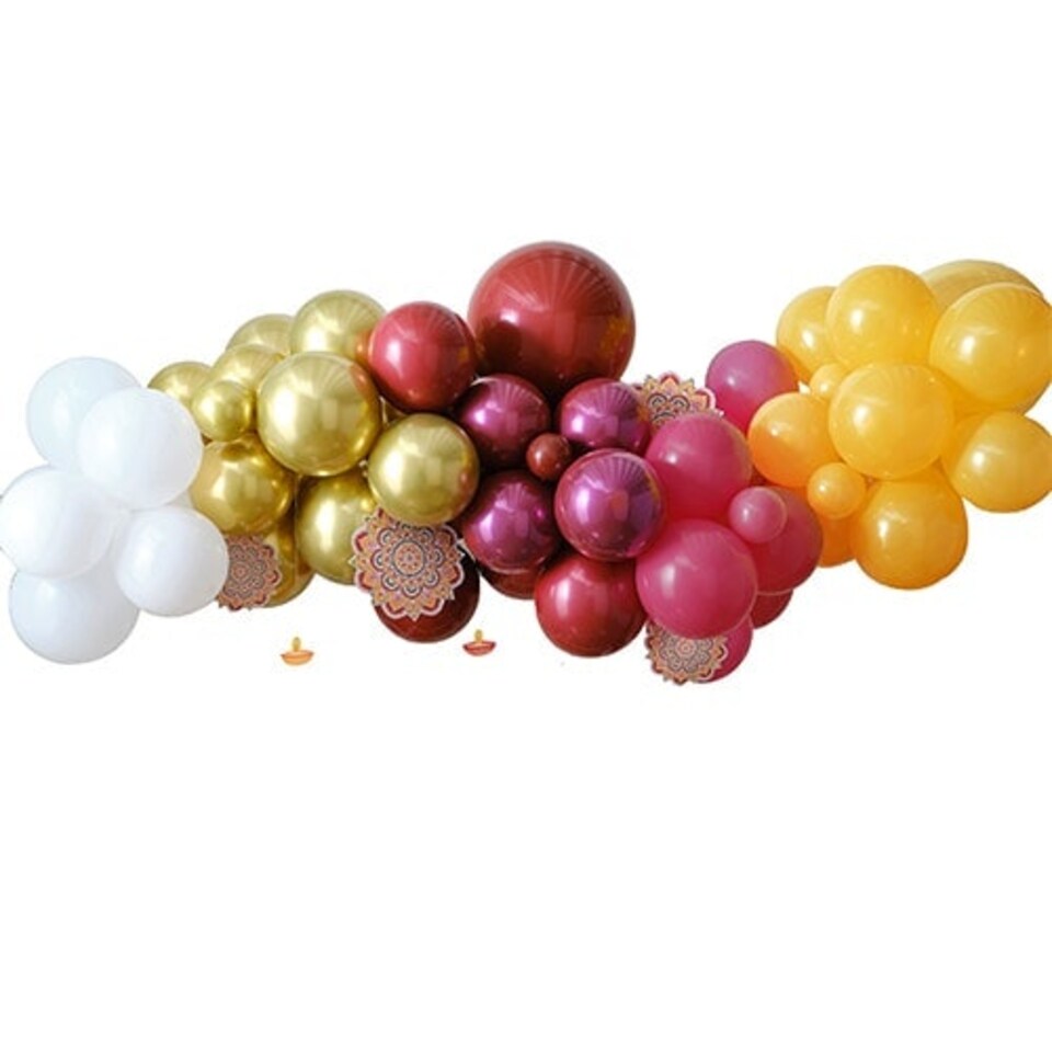 image 1 of Diwali Balloon Arch Kit with Fans and Tealight Card Decorations